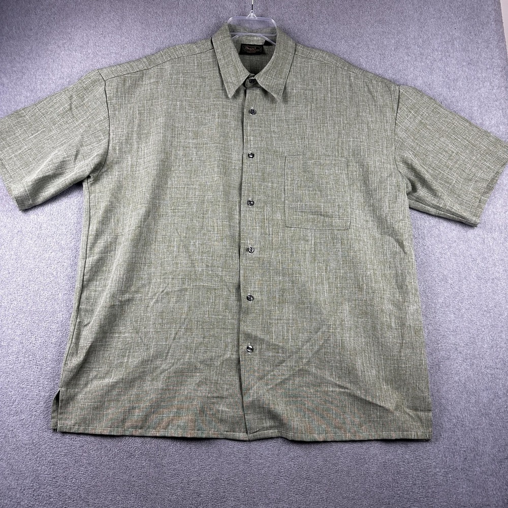 Monzini Collection Shirt Mens 2XL Green Short Sleeve Button Up Pocket Made USA